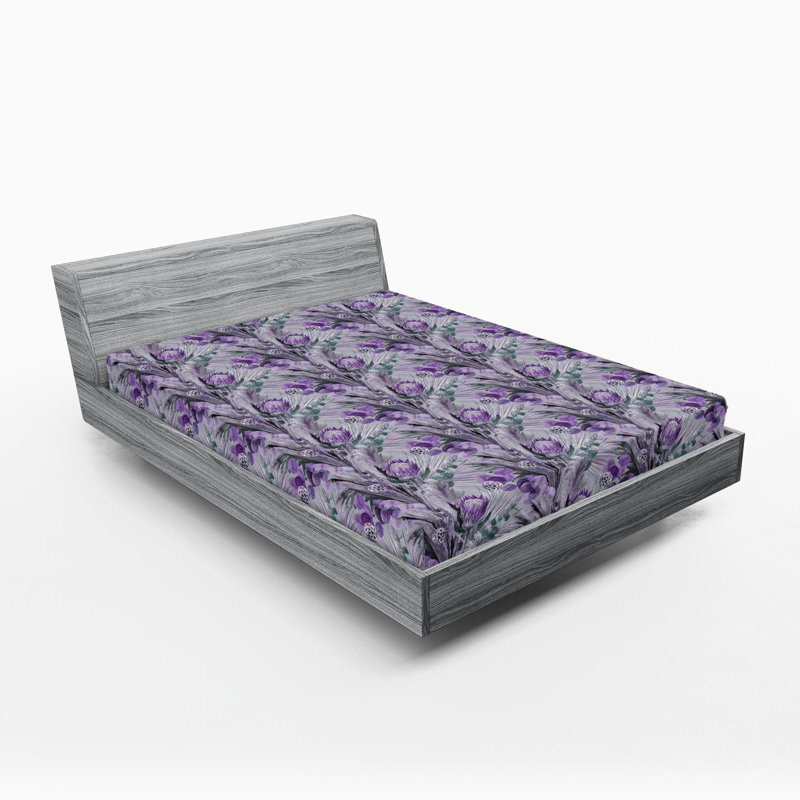 Drap-housse à motif floral Ambesonne, Violet, mauve, gris, bleu sarcelle / floral, Drap-housse de taille très grand
