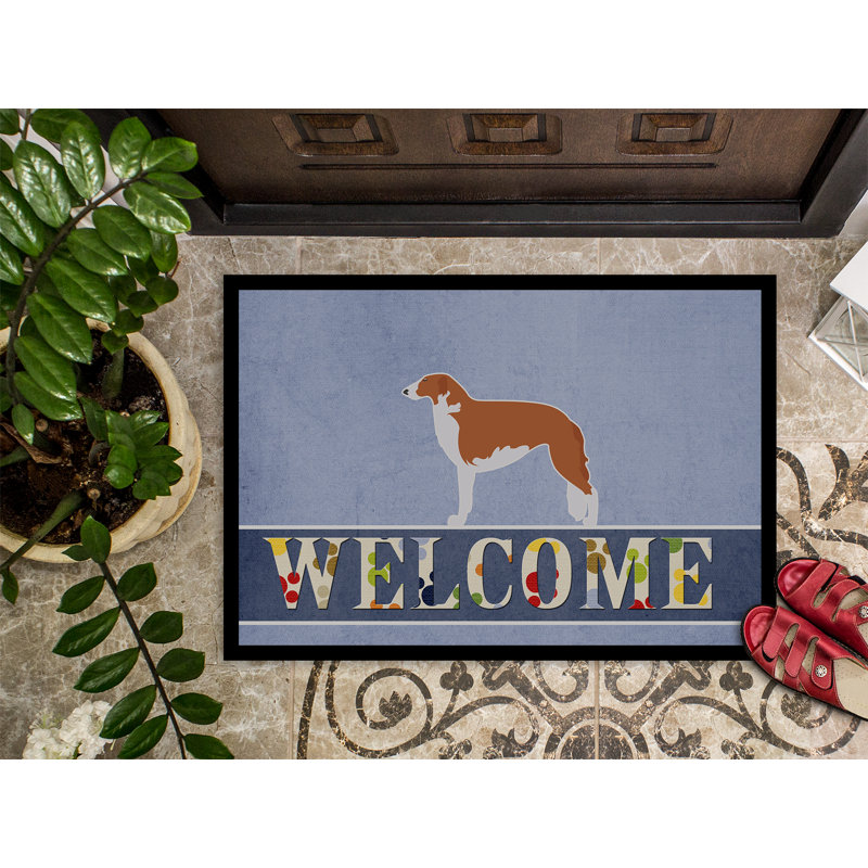 Welcome Non-Slip Outdoor Door Mat, Borzoi Russian Greyhound, Rectangle 2' x 3'