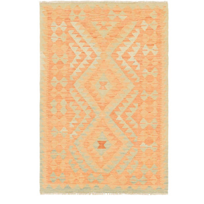 Tapis de surface en laine orange 2 pi 9 po x 4 pi en laine noué la à la main one-of-kind Elland