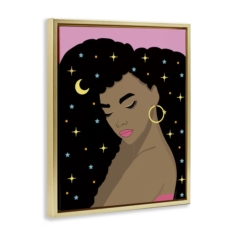 Femme aux cheveux étoilés, Cadre flottant gris lustré, H 21 po x l 17 po
