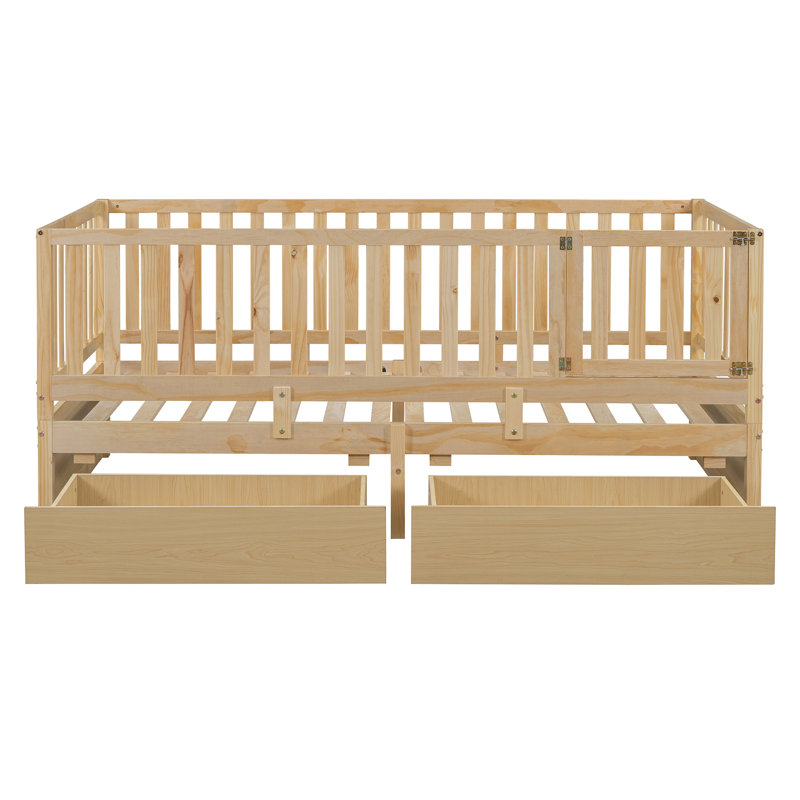 Space-saving Twin Size Solid Wood Daybed With Safety Fence Guardrails - Versatile For Bedroom Playroom