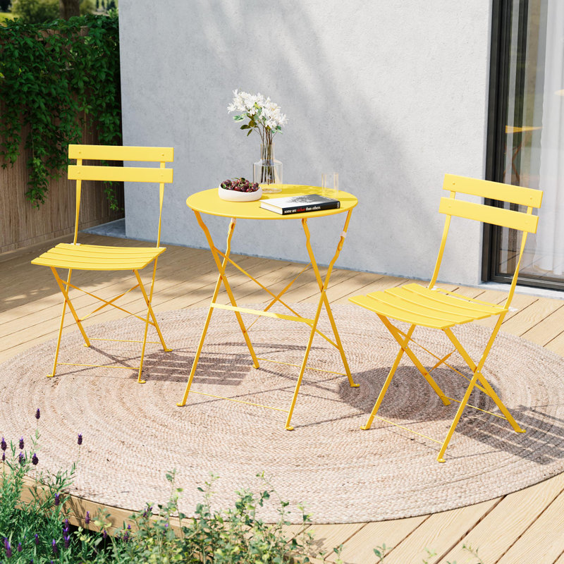 Ensemble bistro en acier 3 pièces Shelah Premium, Jaune