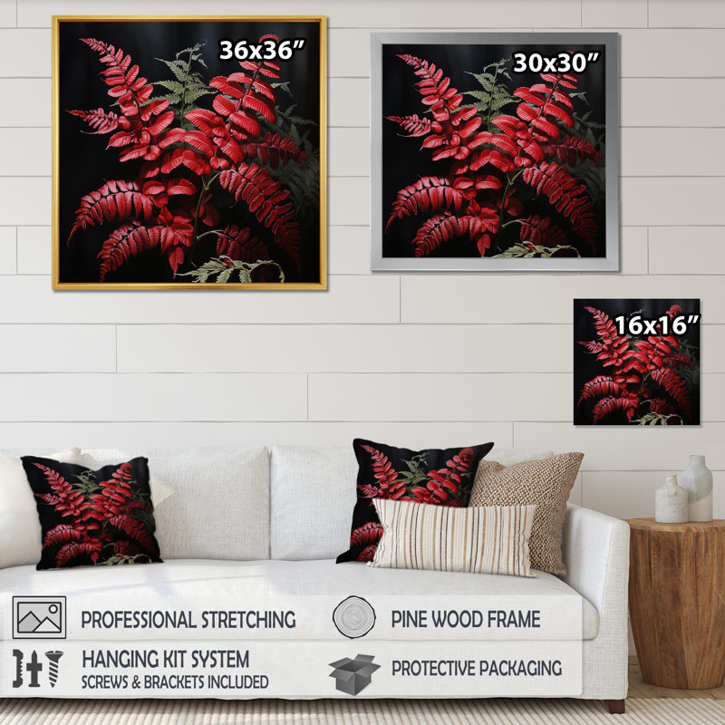 " Ferns Ruby Essence III ", 36" H x 36" W x 1.5" D, Silver Single Picture Framed