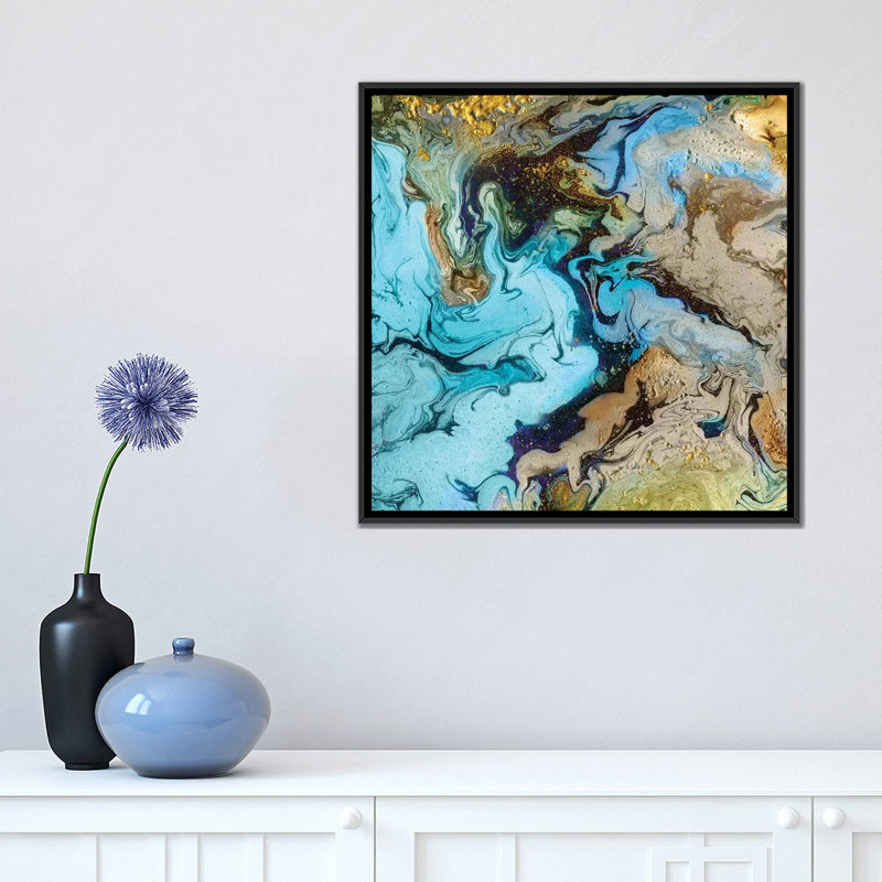 « marble i », impression sur toile, H 18 po x l 18 po x P 1,5 po, Toile avec cadre noir, Pas de tapis