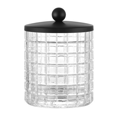  Geometric Grid Glass Jar Bathroom Storage Container - Matte Black