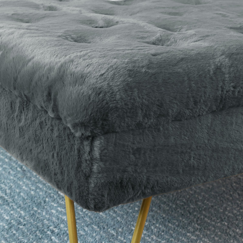 Heer Upholstered Ottoman, Gray Flannel Faux Fur