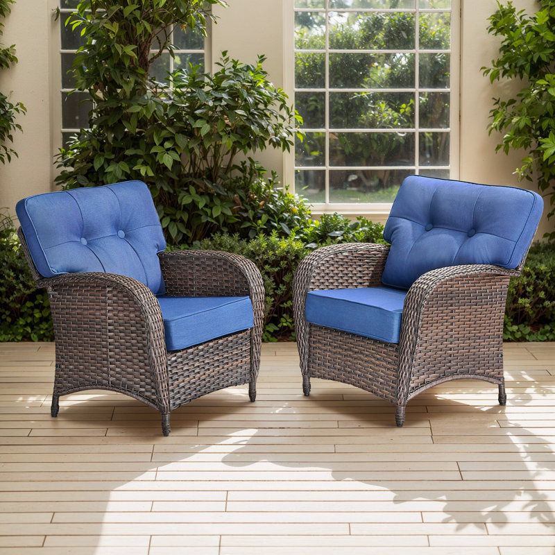 Chaises longues en osier toutes saisons avec coussins en T (ensemble de 2) Agnes, Bleu