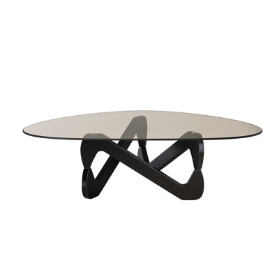 Modern Triangular Coffee Table with Solid Wood Base Mid-Century Abstract Glass Coffee Table for Living Room