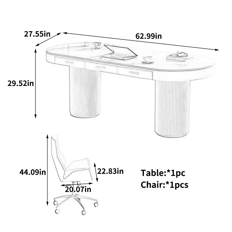 Bureau de conception exquise, H 29,52 po x l 62,99 po x P 27,55 po