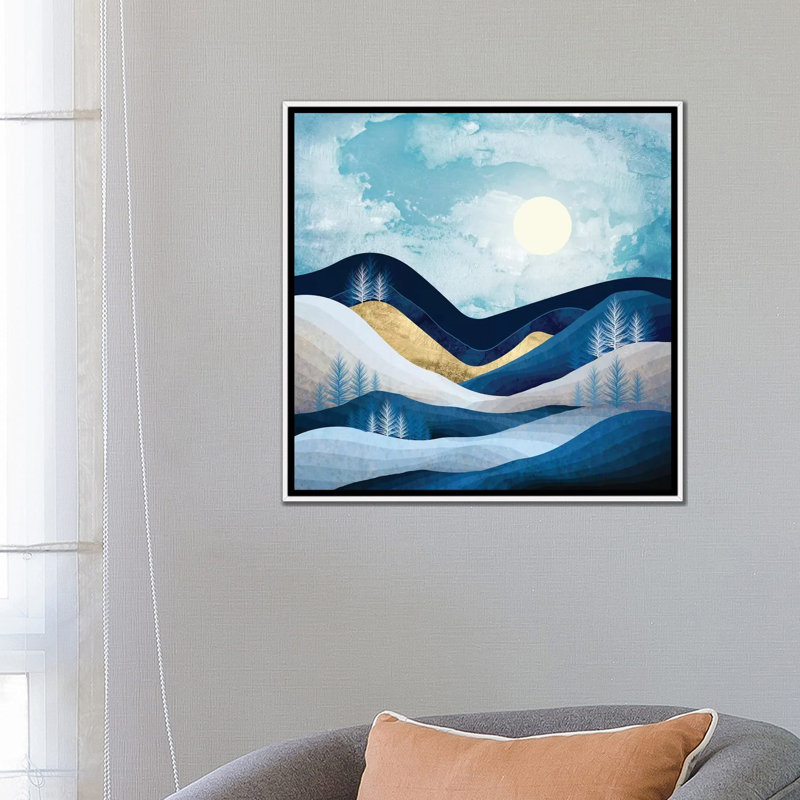 Moonlit Hills - impression d'art graphique, H 26 po x l 26 po x P 1,5 po, Toile blanche encadrée, Pas de tapis