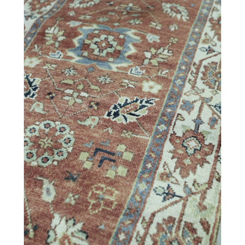 Hand-Knotted High-Quality Red and Ivory Runner