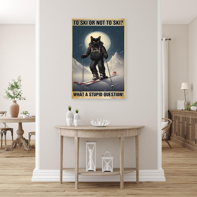 «Black Cat To Ski Or Not To Ski», reproduction d'art graphique sur toile tendue 1 pièce, H 36 po x l 24 po x P 1,25 po