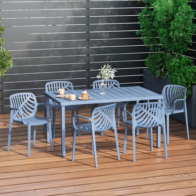 6-Person Outdoor Rectangular Dining Set, Blue