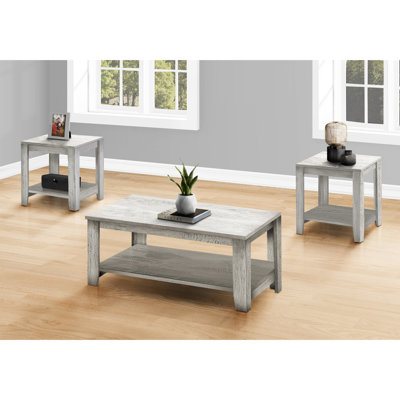 Collection de tables d'appoint en stratifié gris - 3 pièces de tables basses, de bout, d'appoint pour l'espace de vie avec beaucoup d'espace de rangement et un look industriel