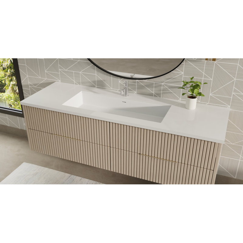 Lavabo de salle de bain encastré en résine blanc mat Badeloft 39,4 po x 16,7 po UB-05-XL-M, Blanc mat