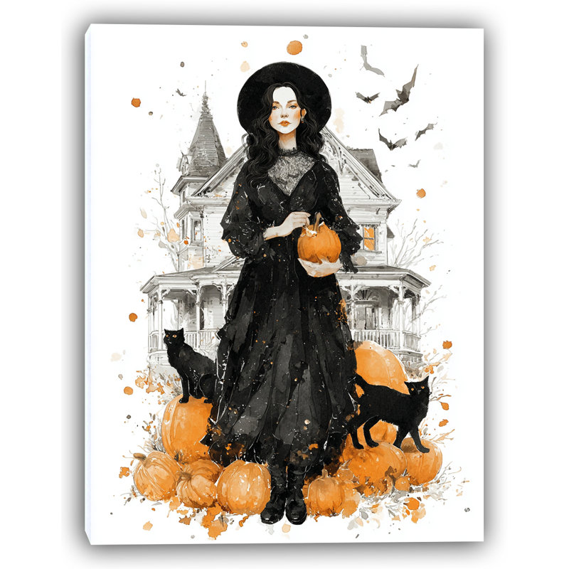 «Midnight Pumpkin Witch», art mural sur toile tendue, H 24 po x l 16 po