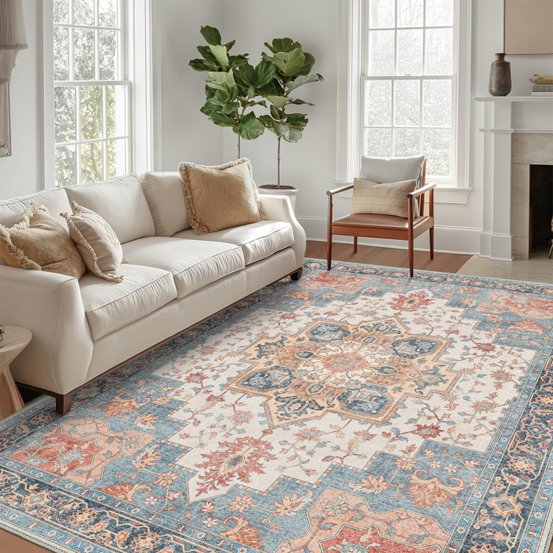 Tapis oriental performance Roehit, Rectangle 5 pi x 7 pi, Bleu / rouge / beige / orange