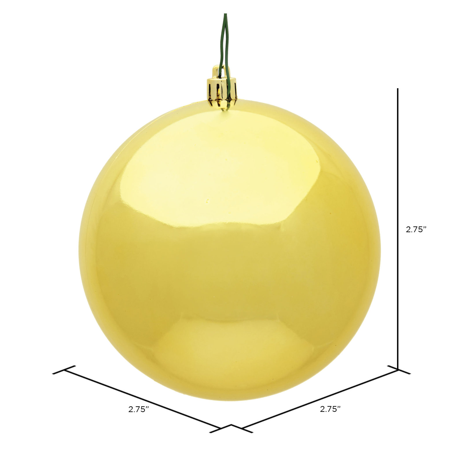 Holiday Décor Ball Ornament, Honey Gold Shiny, 2.75" H x 2.75" W x 2.75" D