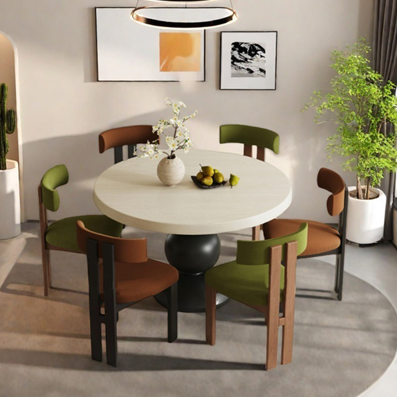 Multilayer solid board round dining table set, Green/Brown, White, 29.53"H x 47.24"L x 47.24"W