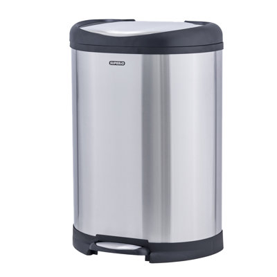 Superio Stainless Steel Garbage Pail - 50 Litre / 13 Gallon D Shaped Trash Can with Lid (27”H x 19” W x 13” D)