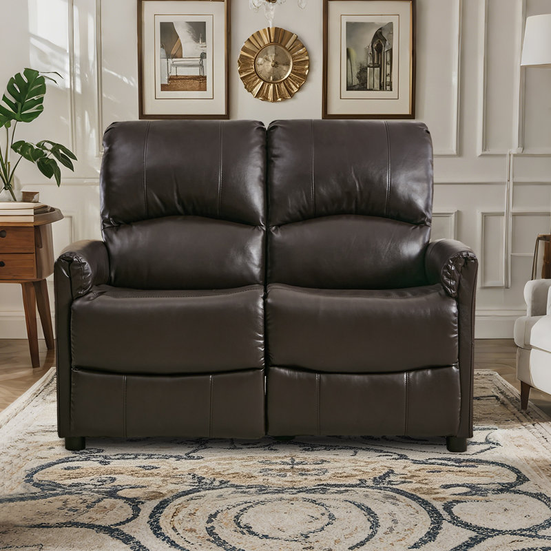 PU Leather Upholstered Manual Reclining Loveseat Sofa, Brown