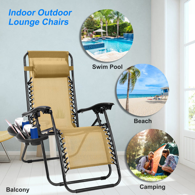 Seira 330 lbs Capacity Zero Gravity Chair Adjustable Reclining Lawn Chair with UV-Resistant Teslin Fabric, Beige