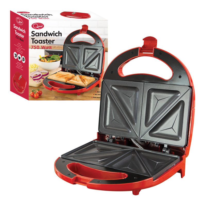 Quest 13.2cm Non Stick Electric Grill Sandwich Maker with Lid, Red