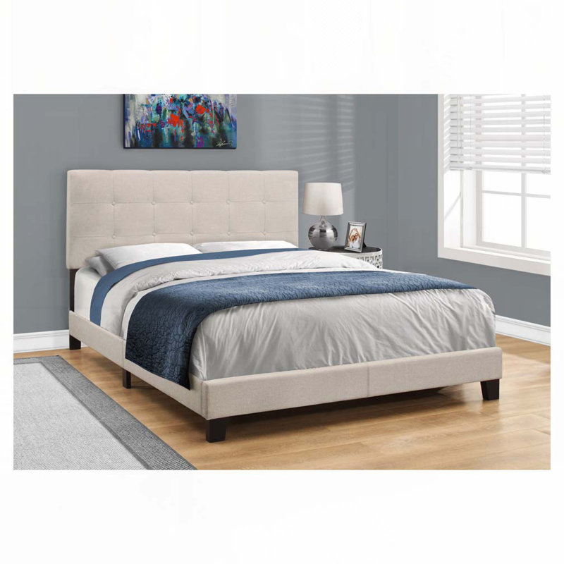 Lit plateforme en tissu d'ameublement, Beige, Grand lit