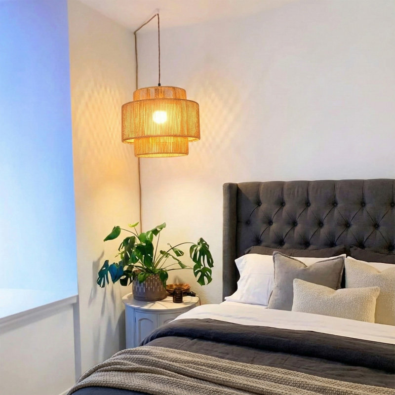 Luminaire suspendu bohémien en rotin tissé
