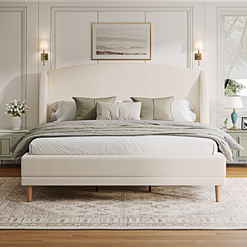 Upholstered Platm Bed With Wingback Headboard