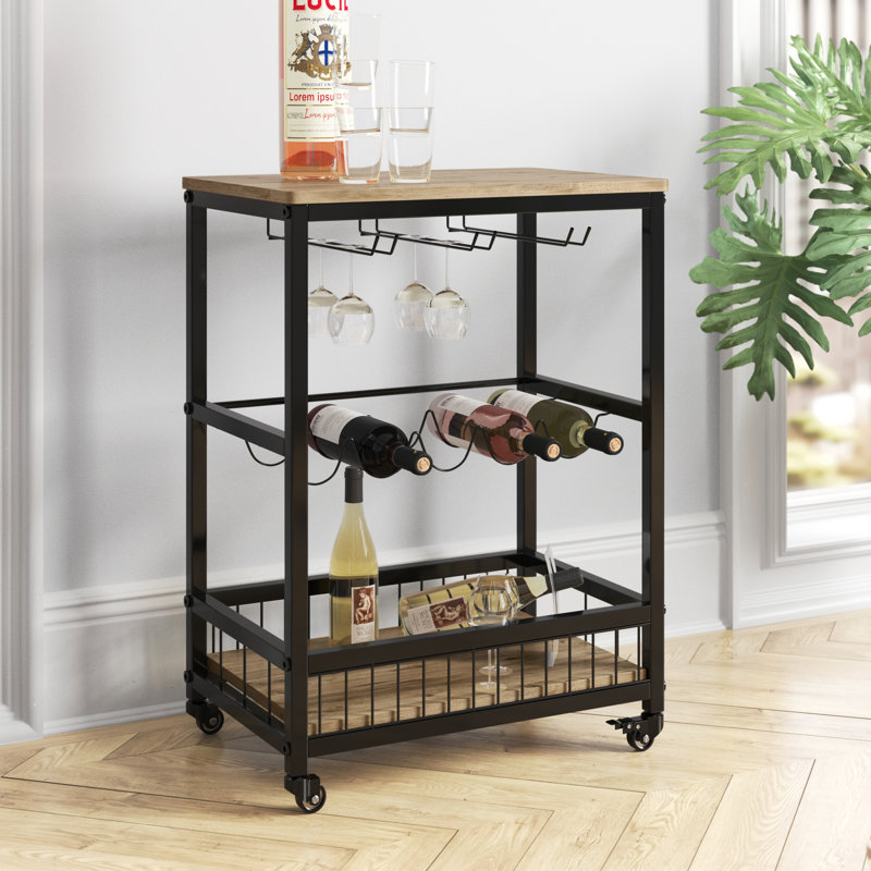 Metal Bar Cart, Rustic Brown