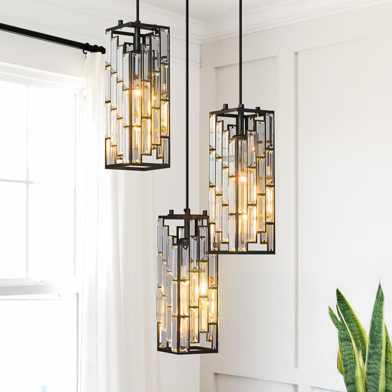 Dazay Light Cluster Rectangle Pendant Modern Pendant Light, Mini Crystal Chandeliers,Adjustable Pendant Light Fixture for Kitchen Island Dinning Room Bedroom
