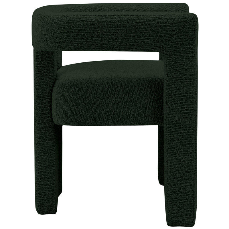 Green Boucle Upholstered Low Arm Chair with Wooden Legs