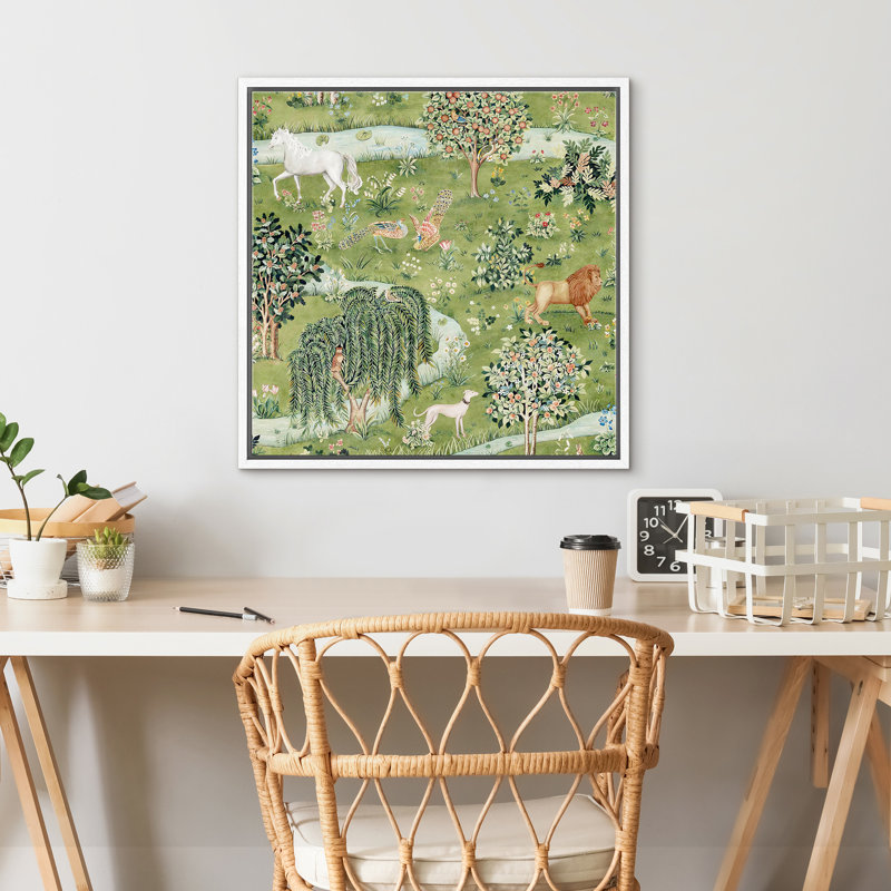 Décor de chambre de bébé animaux des prairies tropicales, H 16 po x l 16 po, Cadre flottant blanc