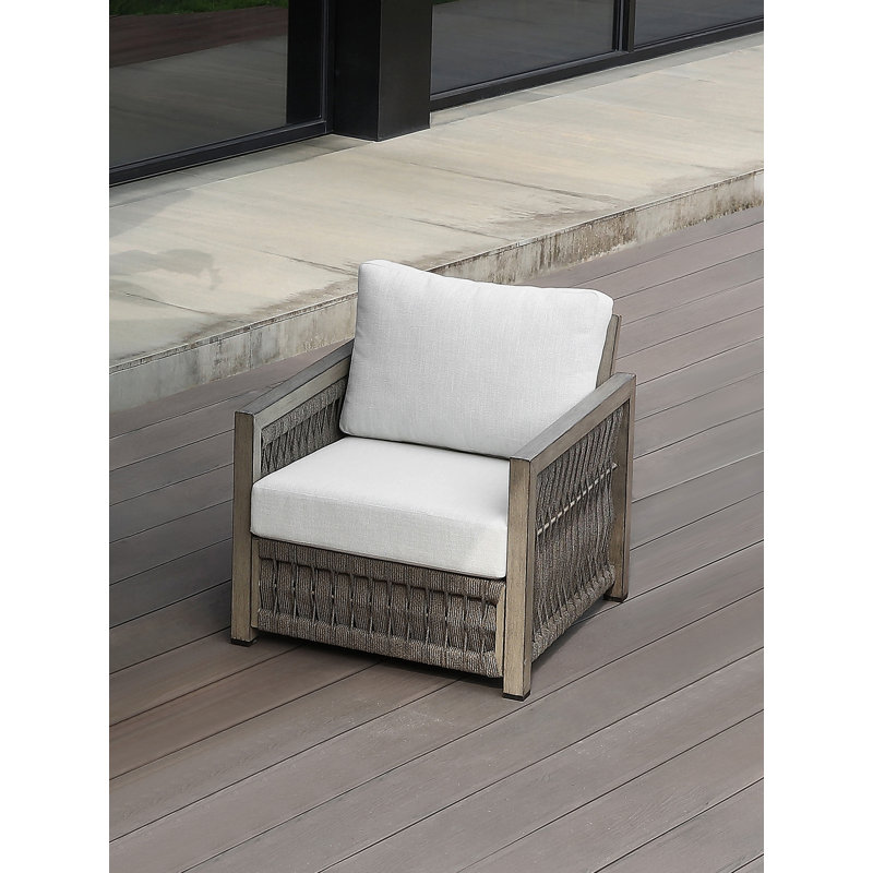 SeeHill Patio Chair, Outdoor Aluminum Chair with Thick Washable Cushions, Rope Weave Outdoor Chair Furniture Patio Sofa Armchair, Deep Seating Patio Furniture for Garden, Porch, Balcony, Gray Oak