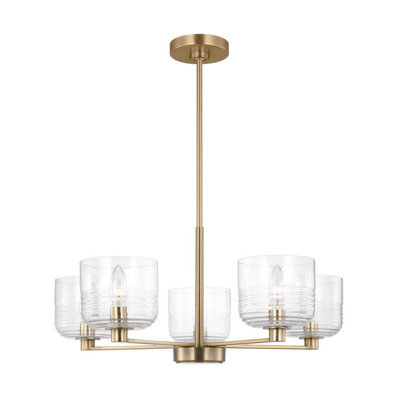 Lochdale Dining Room Chandelier With Clear Ribbed Shade, 5 Lights, 10.25" H x 24" W x 24" D, Satin Brass