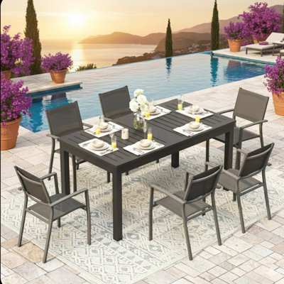 Table de salle à manger extensible en aluminium 63 "à 92", table de patio toutes saisons