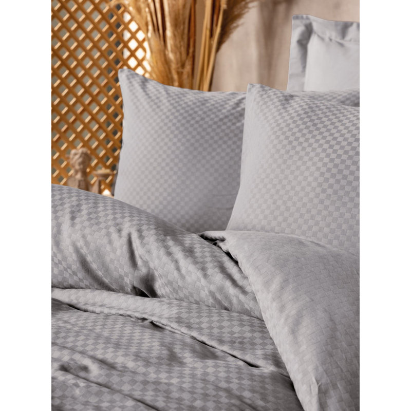 Premium Ranforce Quilt Cover Set, 100% Cotton, Grey | Includes 79 x 87 in Duvet Cover, 94 x 102 in Flat Sheet, 20 x 28 in Pillowcases (2 Pieces) | Machine Washable, Reactive Printing, Elegant Design