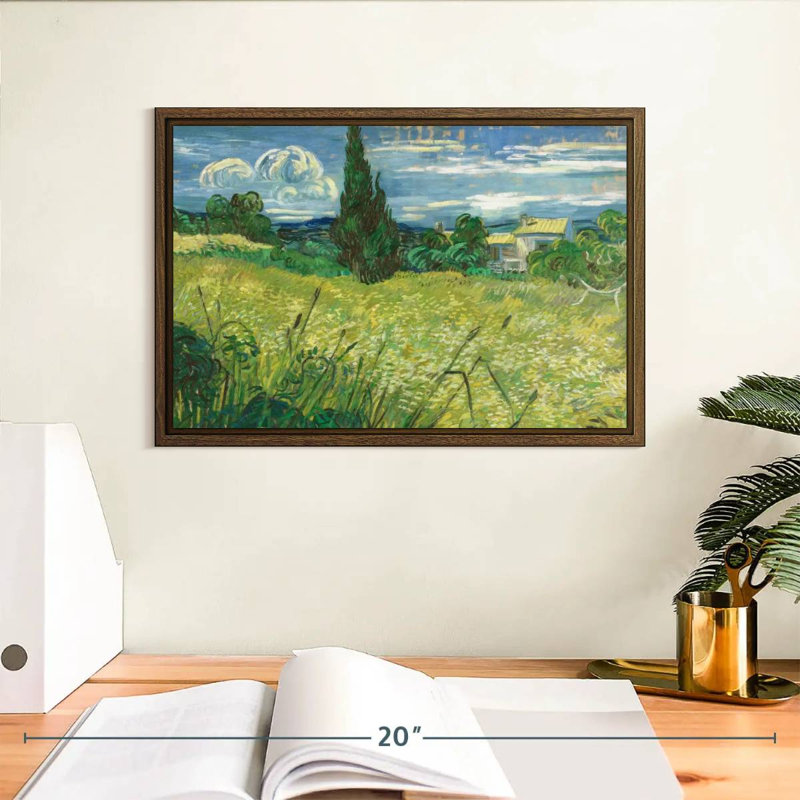 Champ vert 1889, Cadre flottant en noyer, 13 po x 9 po