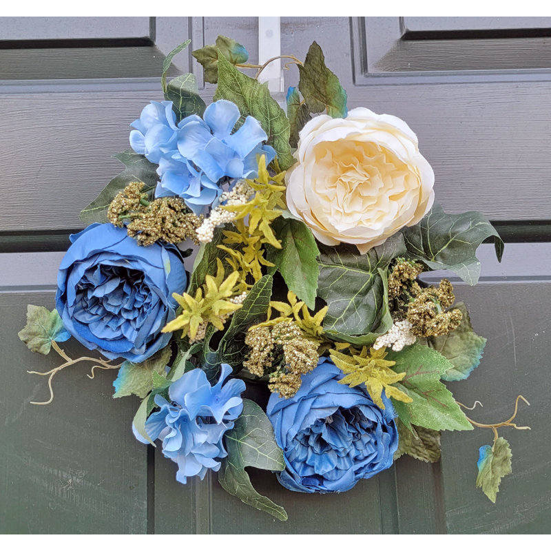 Handcrafted Faux 12'' Wreath, Blue/Cream