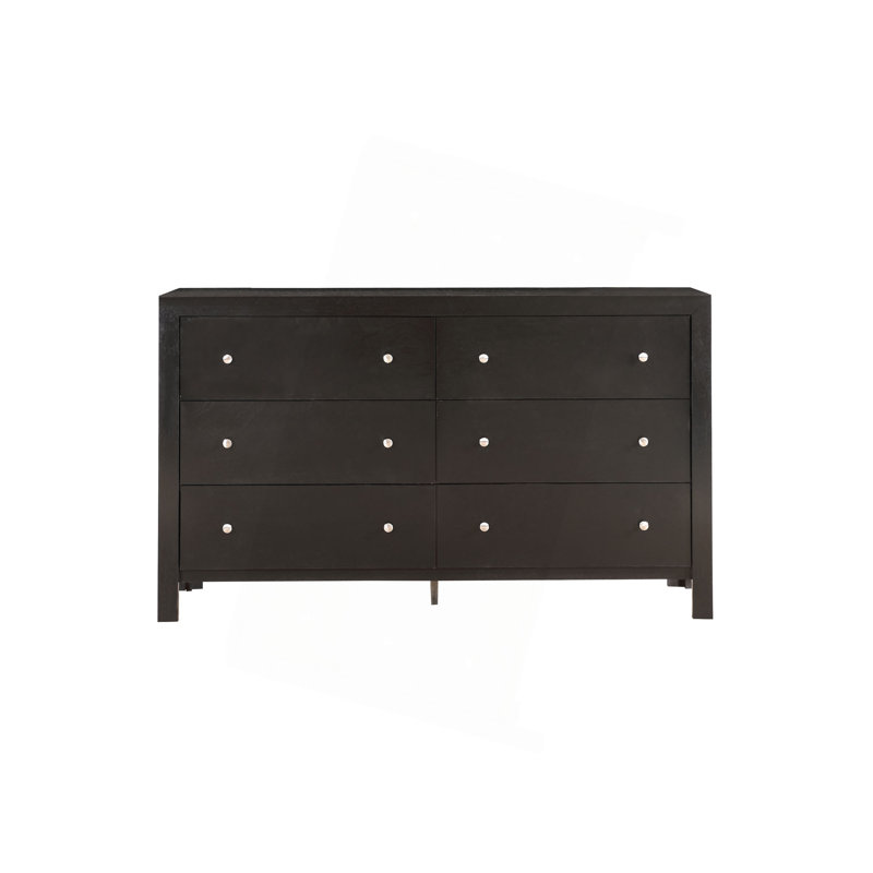 Commode 6 tiroirs avec boutons ronds, Noir