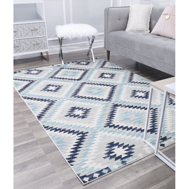 Heron Bodrum Tribal Kilim Denim Area Rug, Rectangle 8'9" x 12', Blue/Ivory/Silver/Navy