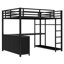 Lit mezzanine double en métal avec bureau en L, garde-robe, cubes de rangement et tablettes
