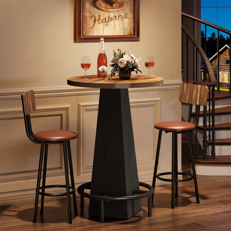 37.4" High Top Bar Table With Footrest (table Only), Brown/Black
