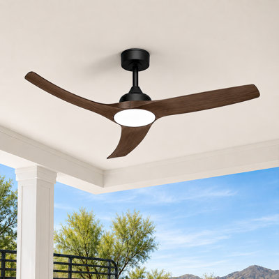 52" Walnut Outdoor Ceiling Fan with Light for Patio Garage Porch Indoor, Weather-Proof Blades & High-Airflow, Quiet DC Motor 3CCT Dimmable LED Ceiling Fan Remote