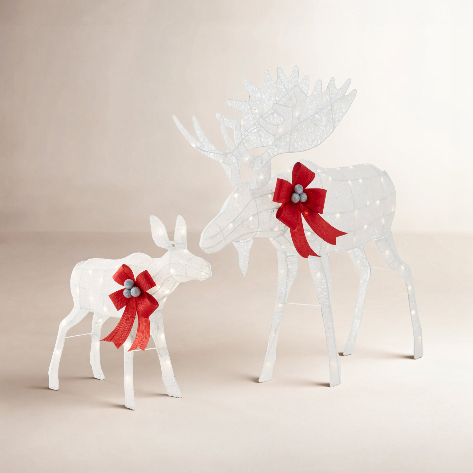 The Holiday Aisle® 2-Piece Lighted Moose Set, White