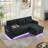Modern Chenille Multi-functional Pull-Out Bed Sofa with Retractable Table and LED Lighting-511562392