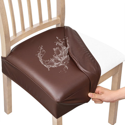 Waterproof Pu Leather Seat Covers for Dining Room Chairs Set of 6,Coffee