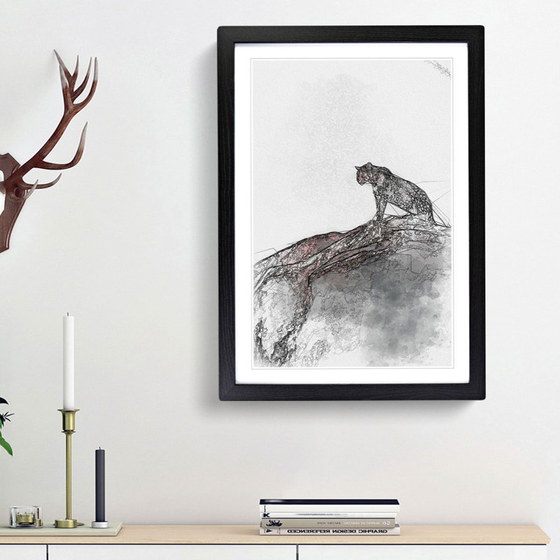 Leopard upon the Rock in Abstract - Picture Frame Graphic Art Print, 87cm H x 62cm W x 2cm D, Black Framed