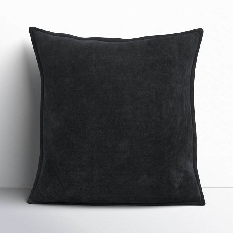 Coussin décoratif en velours de coton Edgar Square, Noir, noir, noir, noir, Inférieur, H 18 po x l 18 po